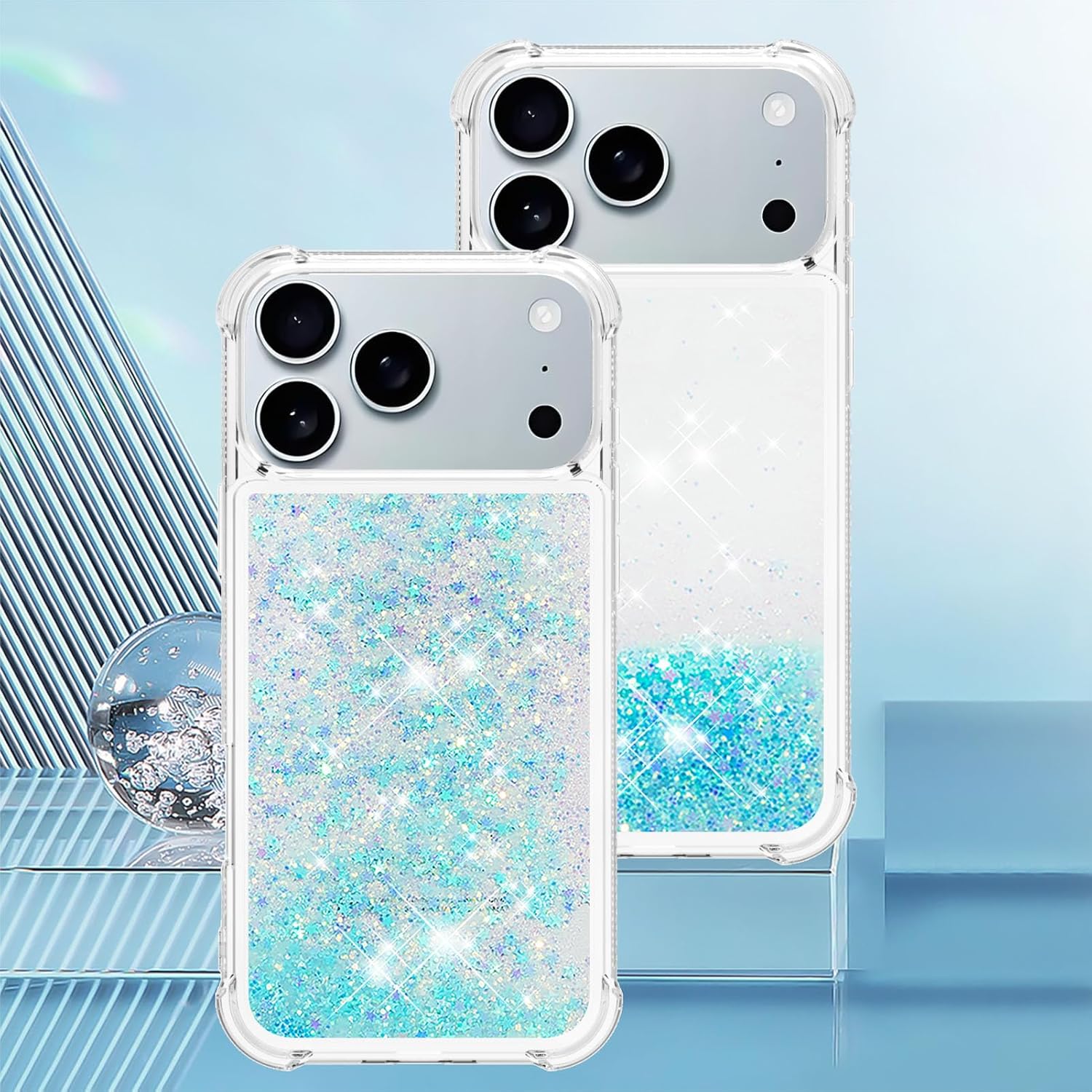 Compatible with iPhone 17 Pro Case Glitter Sparkle Cute Liquid Clear Flowing Quicksand Shockproof TPU Protective Girly Women Phone Case for iPhone 17 Pro 6.3" Star Blue YB - Image 7