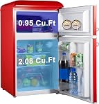 Galanz Retro Compact Mini Fridge with Freezer, 2-Door, Energy Efficient, Small Refrigerator for Dorm, Office, Bedroom, 3.1 Cu.Ft, Red
