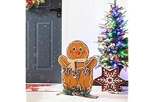 Glitzhome 24” Wood Christmas Gingerbread Man Porch Decor Rustic Standing Porch Sign...
