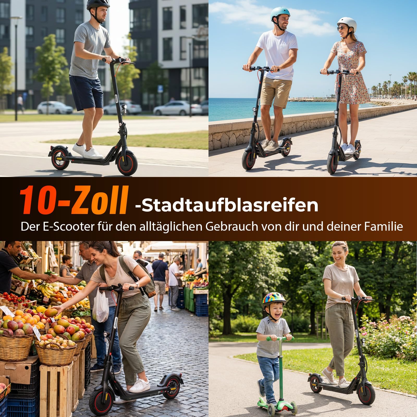 Patinete electrónico con Permiso de circulación para Adultos con Control de aplicación Inteligente, Alcance máximo de 30 km, Abe Plegable con neumáticos de Aire de 10 Pulgadas, Scooter eléctrico máx