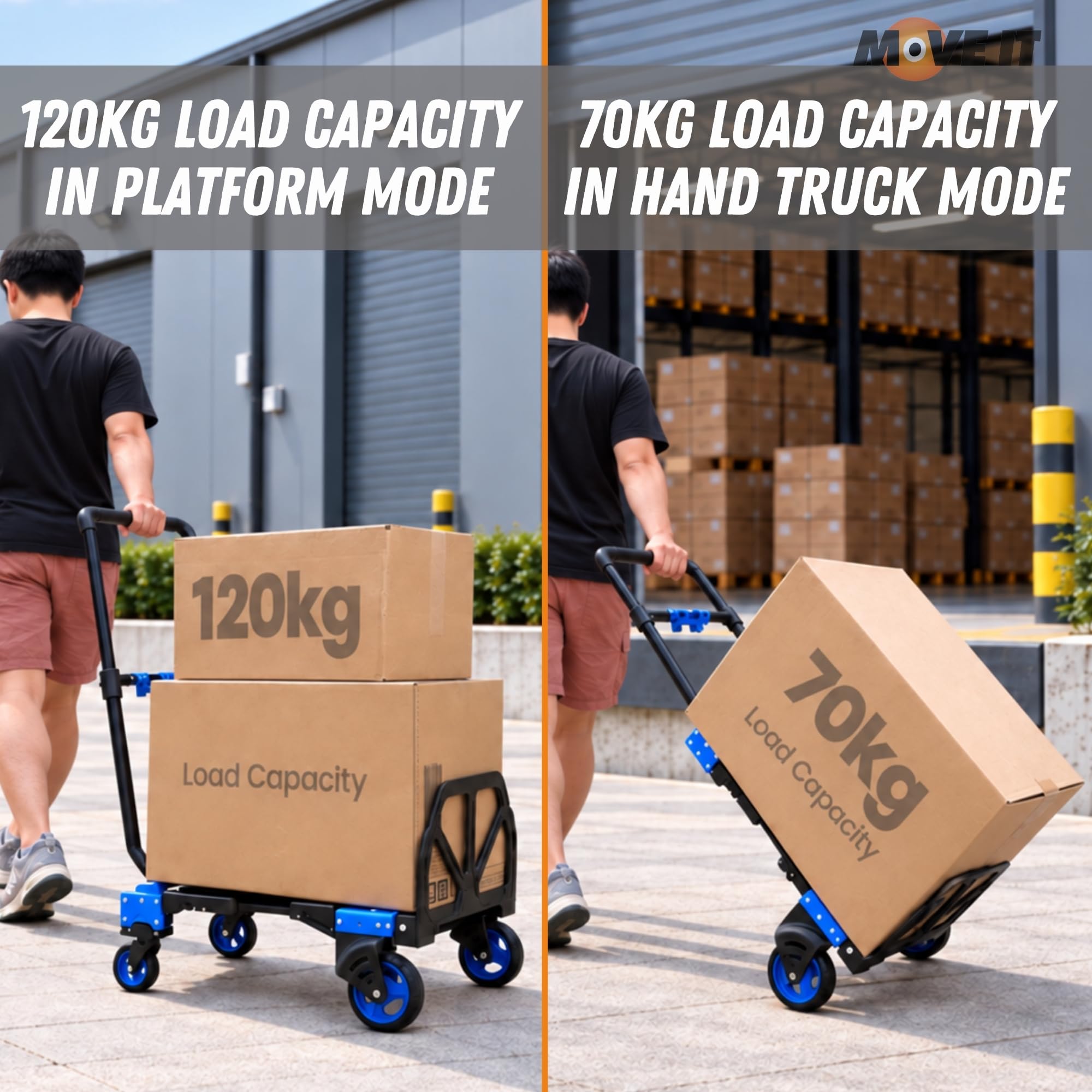 Move-It faltbare Sackkarre und Trolleyplattform, mit 120 kg/70 kg Kapazität