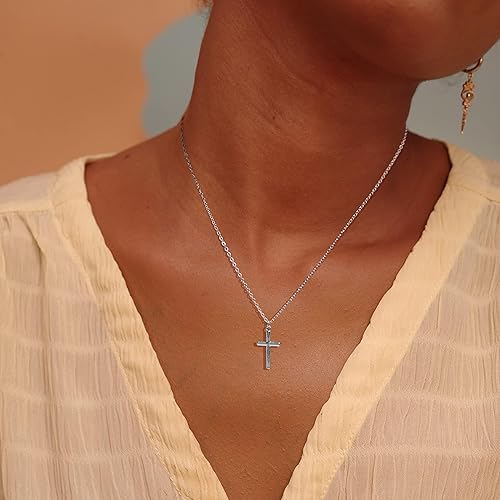 Miniatura 3 de Fettero - Collar con dije de cruz de fe, chapado en oro de 14 K, cadena fina, minimalista, simple, pequeña, para oración, joyería religiosa