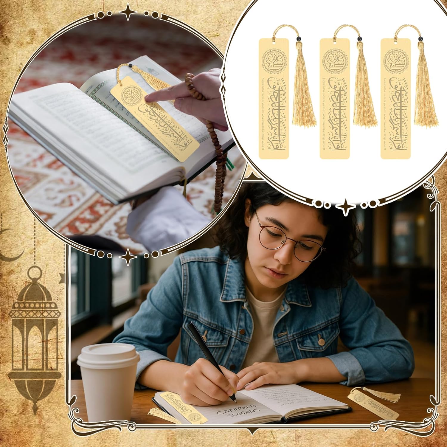 Tinlade 12 Pcs Islamic Quran Metal Bookmark Gifts Holy Quran Gifts Arabic Calligraphy Bookmark for Islamic Books Party Favor Ramadan Eid Nikah