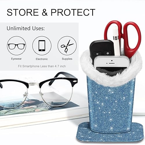 Miniatura 149 de Fintie Soporte para anteojos forrado de felpa con base magnética, estuche de cuero vegano prémium para lentes