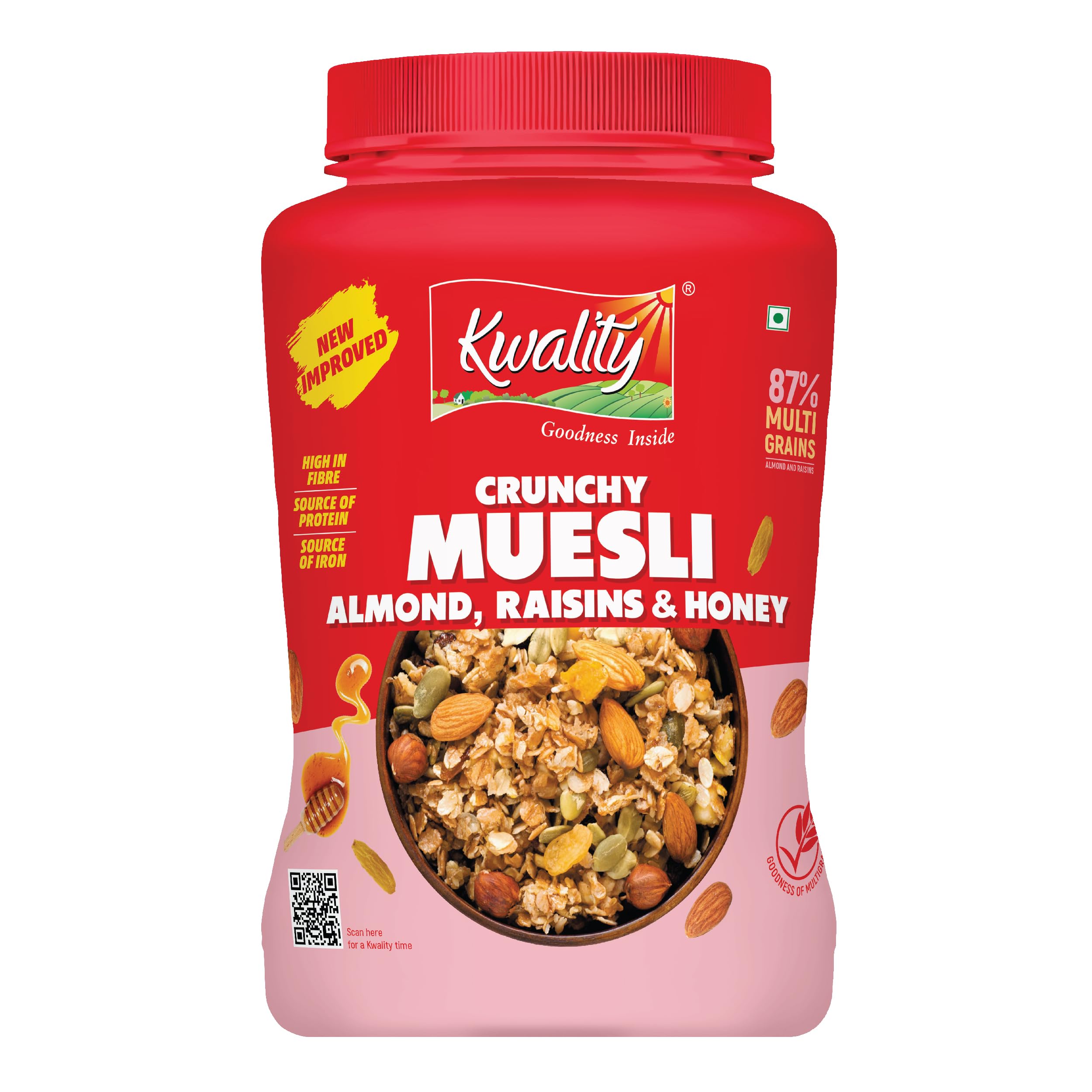Muesli Crunchy Almonds, Raisins & Honey 900g | 87% Multi Grains| Natural Source of Vitamin & Iron, High in Protein & Fiber, Low Fat & Cholesterol-Free