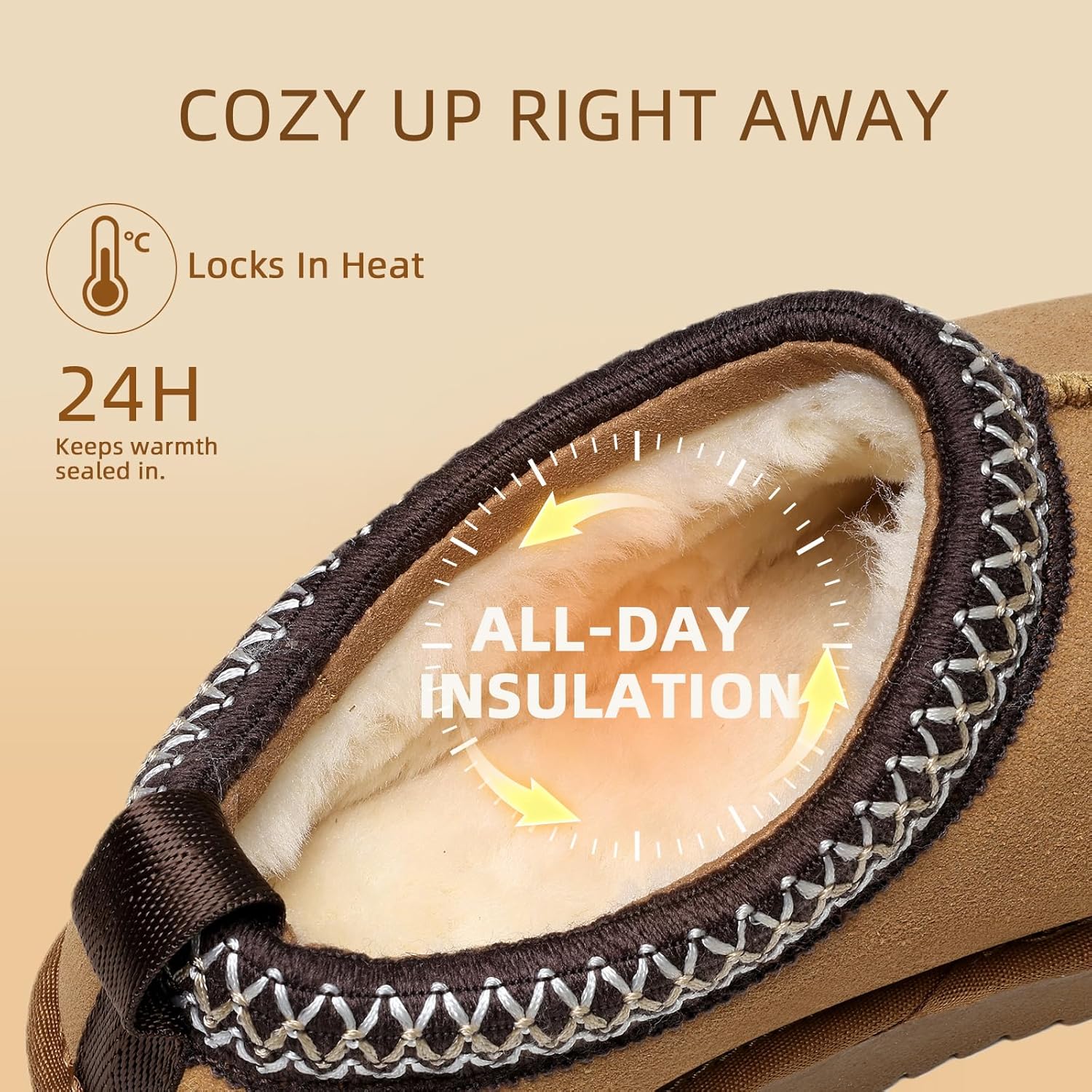 Women's Slippers Genuine Suede Platform Mini Boots Mens Faux Fur Warm Lining Winter Mules Cozy Warm House Shoes Indoor and Outdoor - Image 4