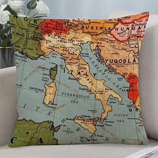 Cotton and Linen Pillow Cover Italy Vintage Old Map Classical Cushion Cover No Insert Easy Care Premium Quality Pillow Cover for Daybed Couch Living Room Office Decor