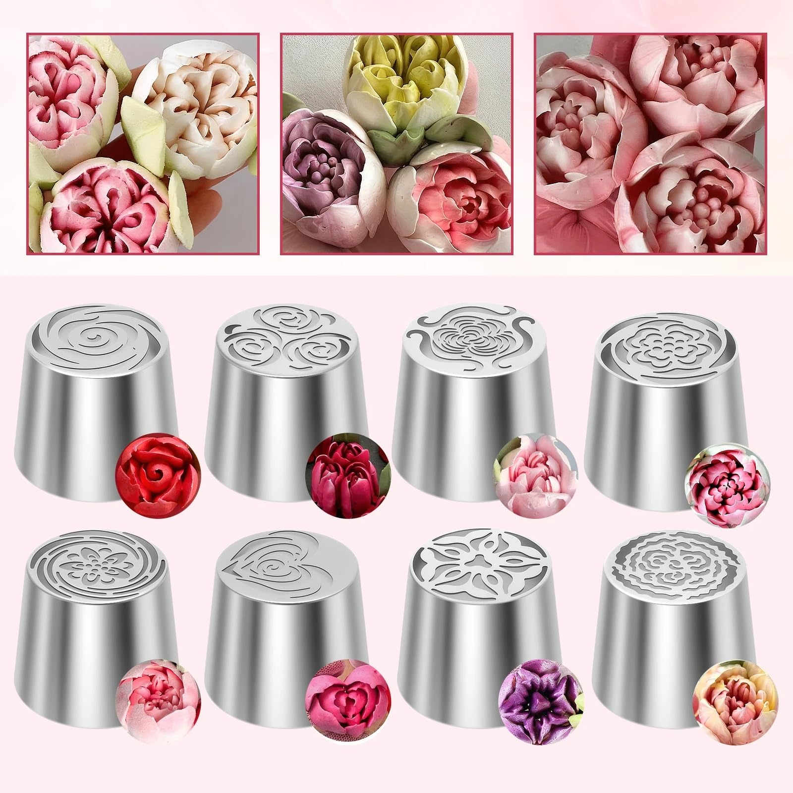 Manga pastelera Juego de boquillas for pastel acero inoxidable con puntas rusas for glaseado rosas en capas, Kit for decoración pasteles, 6/8 Uds(Chocolate)