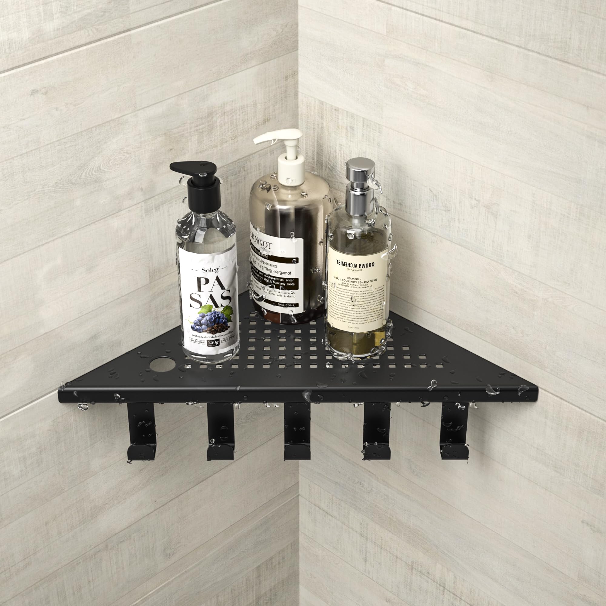 Etagere Doccia Angolare Set di 2 mensole doccia in acciaio inox 304, angolo bagno con ganci, 254 mm, per pareti piastrellate, nero