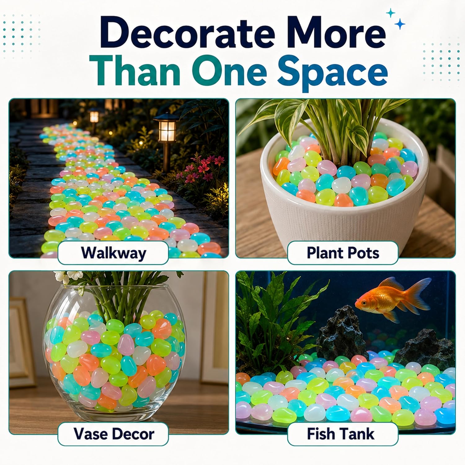Night Guide Pebbles Glow in the Dark, Garden Path Aquarium, Reusable 400PCS