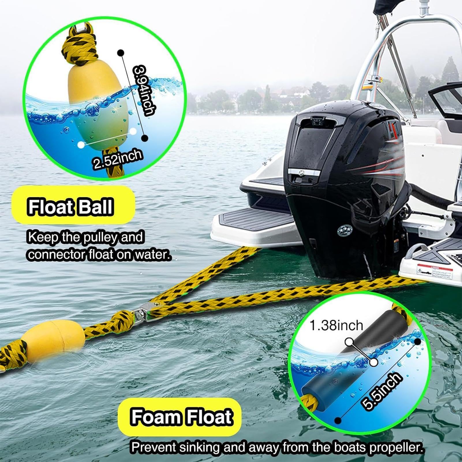Arnés de arrastre para tuberías, cuerda de tracción para hasta 4 usuarios, con gancho y polea giratoria 360°, cuerda de arrastre de esquí – para flotadores inflables, kayak al aire libre, surf