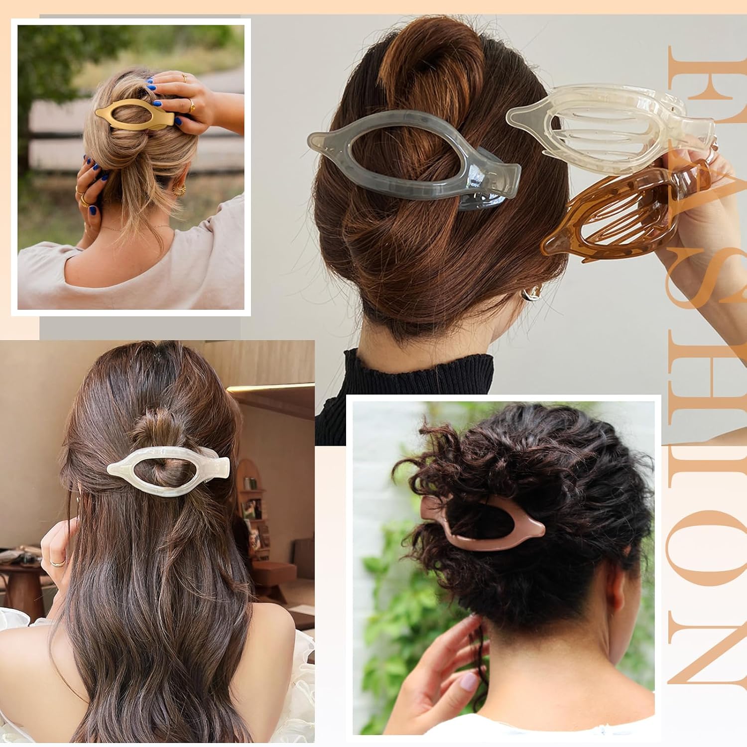 Flat Hair Claw Clips for Women - 6 Pcs French Concord Flat Hair Clips Strong Hold 4.7" Duck Billed Clips for Thick Thin Hair (Matte(Coffee series))