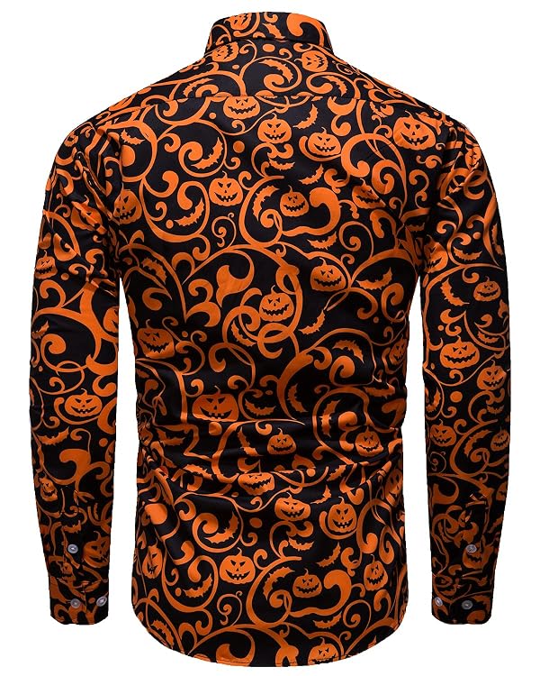 fohemr Mens Funny Halloween Shirt Ugly Pumpkin Long Sleeve Casual Button Down Party Shirts Adult Costume Candy Print Black XX-Large by fohemr - Image 2