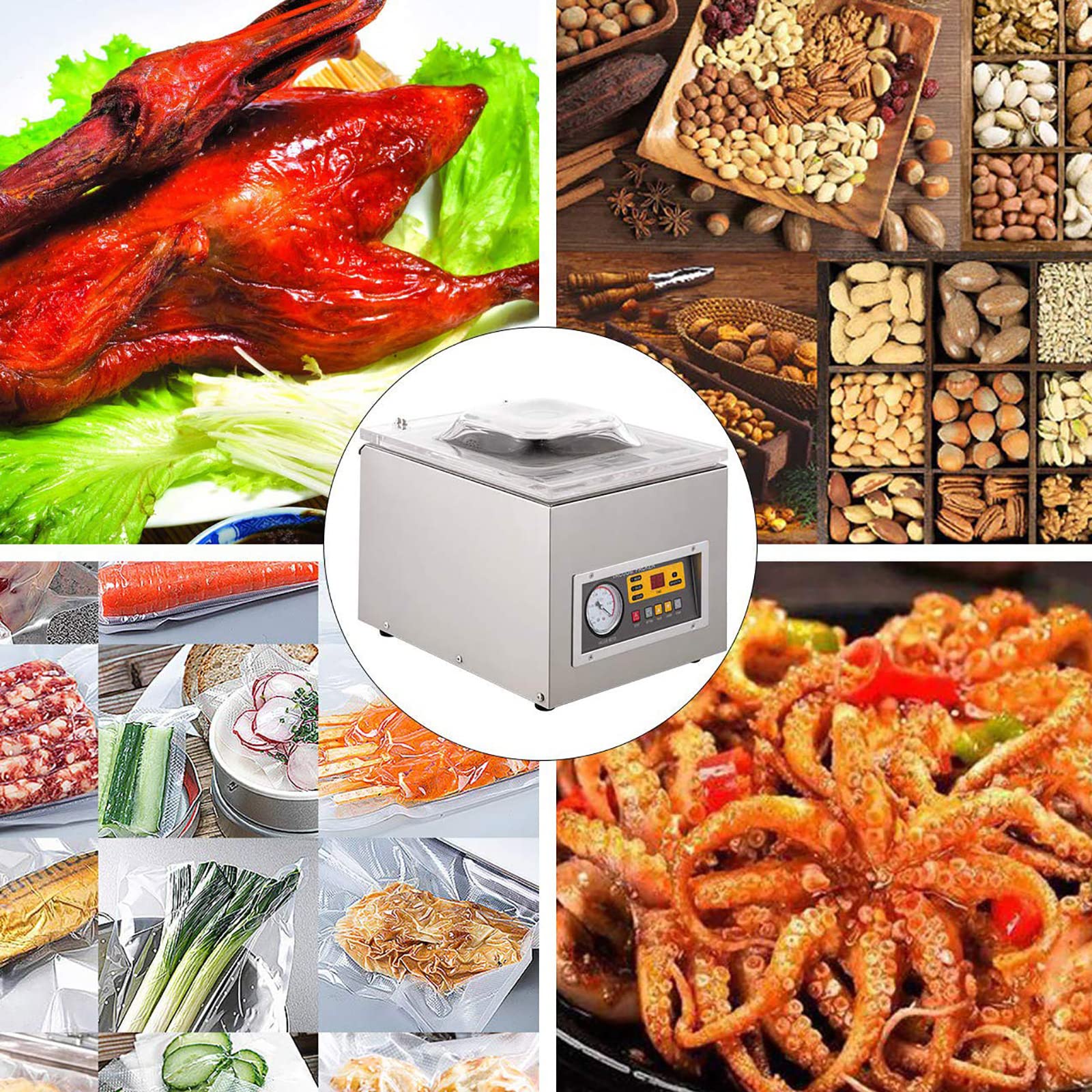 Zgrzewarka próżniowa, cyfrowa maszyna do pakowania próżniowego o mocy 370 W, komercyjna komora na żywność do kuchni, zgrzewarka do świeżych opakowań