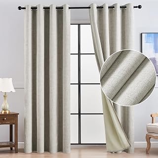 Topfinel Natuiral 100 % Thermo-Verdunkelungsvorhänge für Wohnzimmer, Schlafzimmer, 90 Fall, hellgrau, schalldicht, extra langer Vorhang, Fensterbehandlungen für Kinder (117x228 cm), 2 Paneele