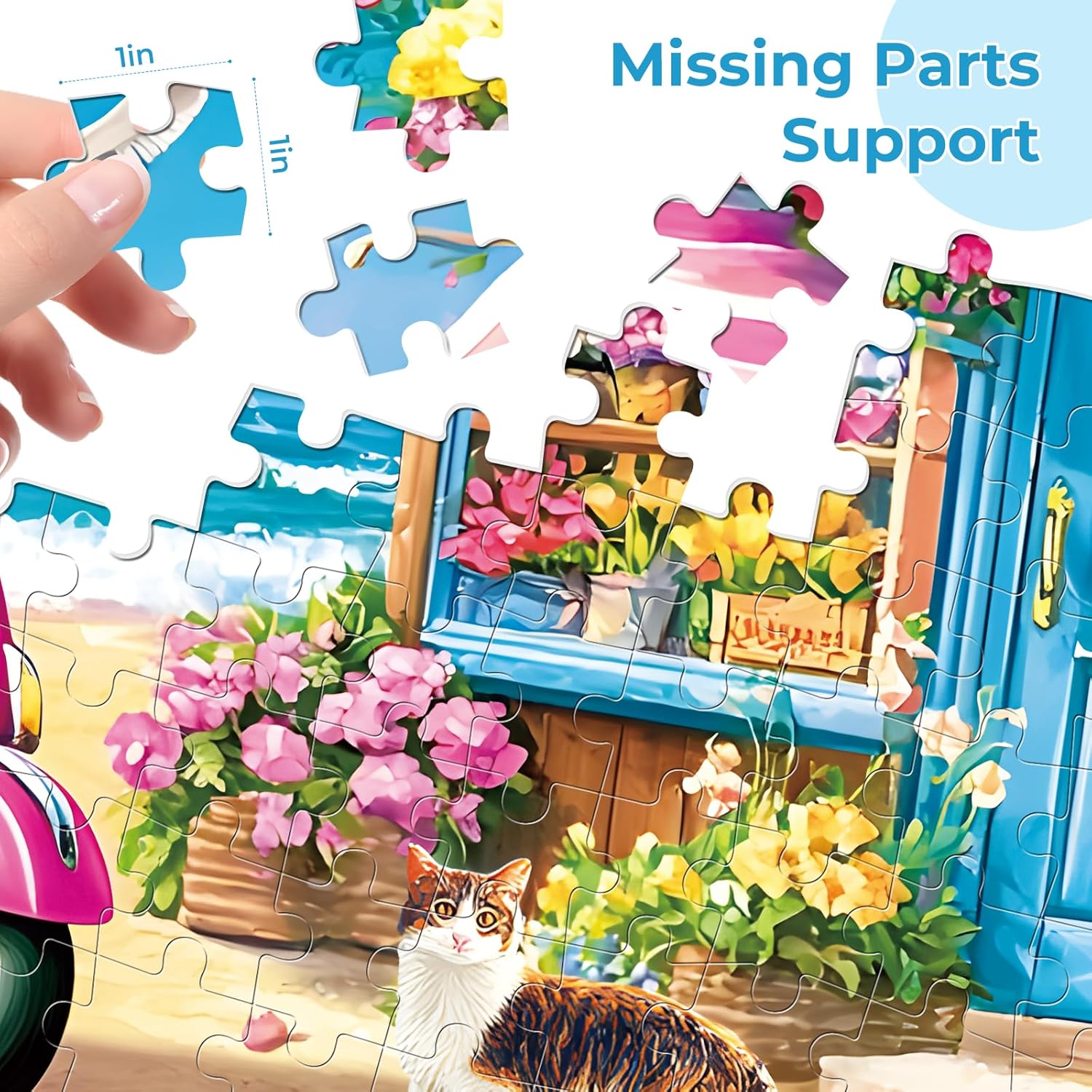 300 Pieces Puzzles for Adults,Spring Seaside Flower Shop & Cat Puzzle for Adult,300 Pieces Puzzles for Adults Large Piece,Summer Puzzle for Kids Ages 8-10,Challenging Family Game, 20.5 x 15 in
