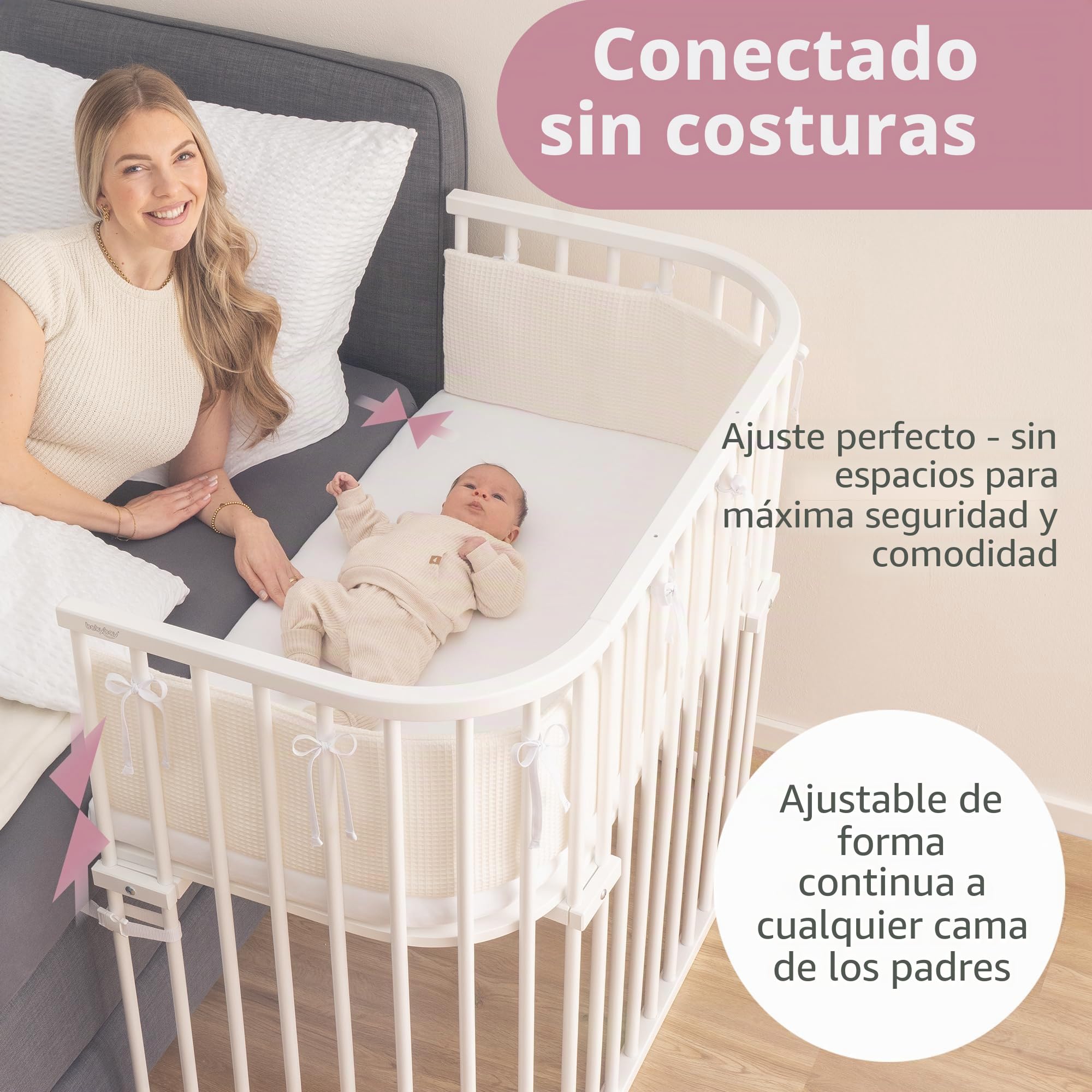 babybay Boxspring XXL - Cuna auxiliar de madera de haya maciza, compacta y transformable, altura regulable sin niveles, cuna de bebé (lacada en blanco)