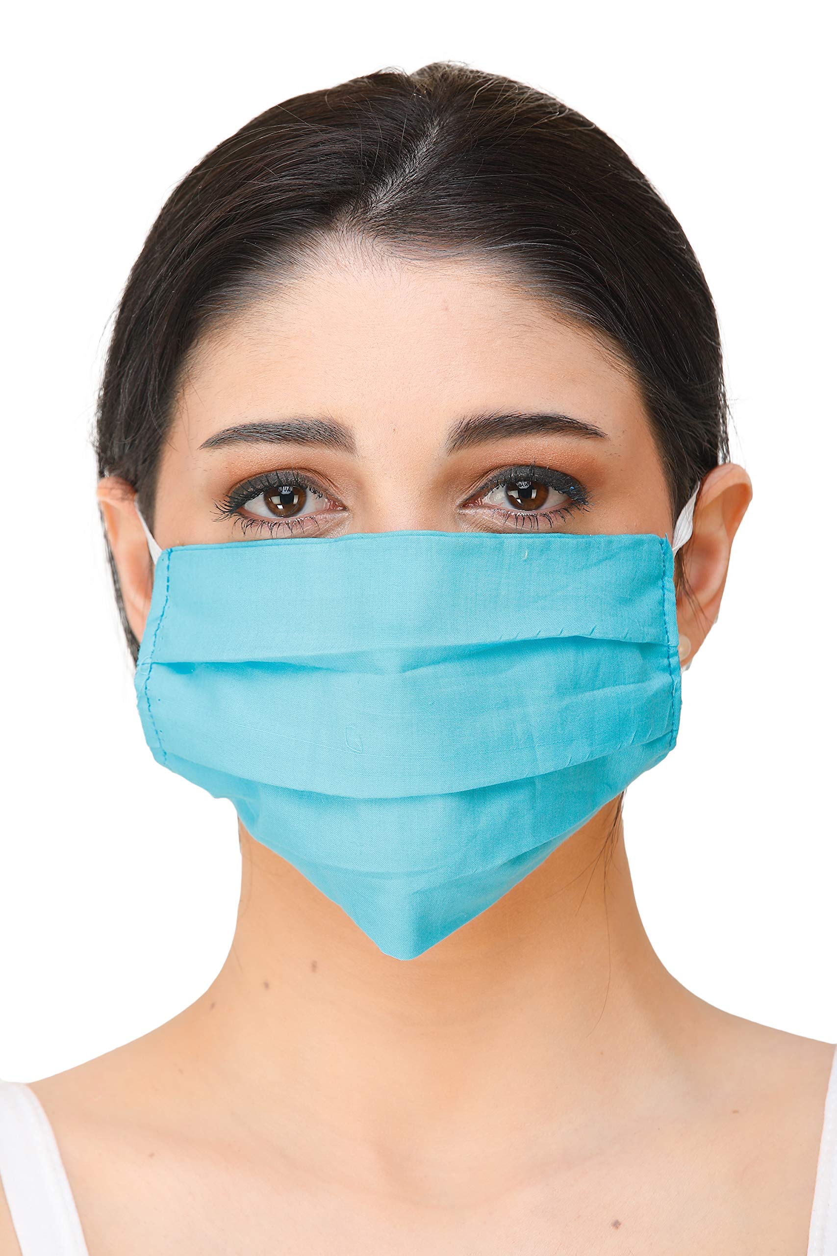 Light Blue Two-Ply Plain Fashion Mask with Cotton-Backing and Ear Loops-image-36