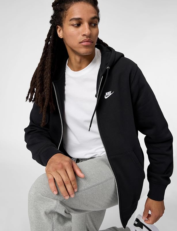 Nike Men's Club Full-Zip Fleece Hoodie, Black/Black/White, X-Large image 3