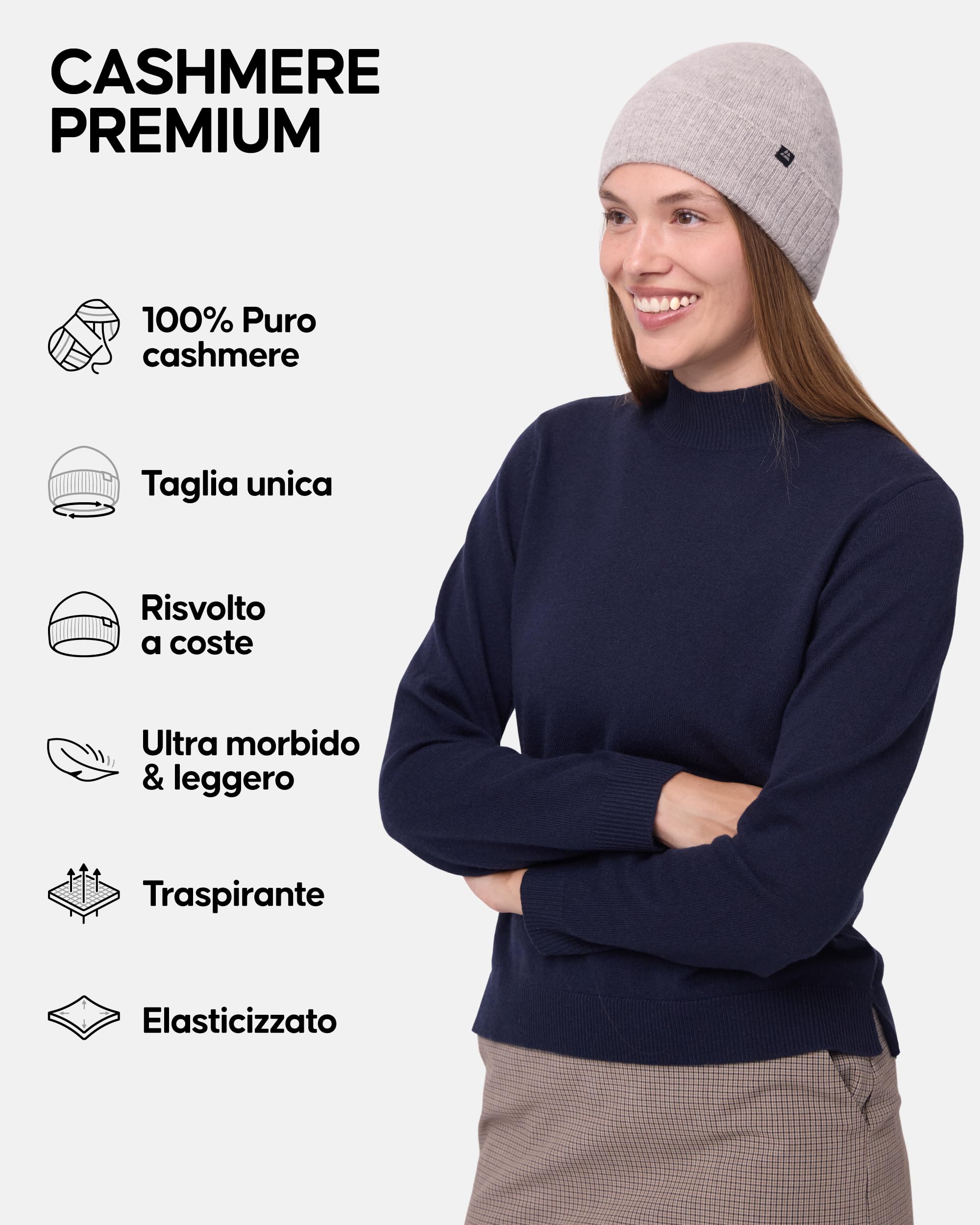 DANISH ENDURANCE Cappello Beanie 100% Cashmere, Uomo Donna, Morbido e Comodo, Caldo per Autunno e Inverno, Comfort Premium