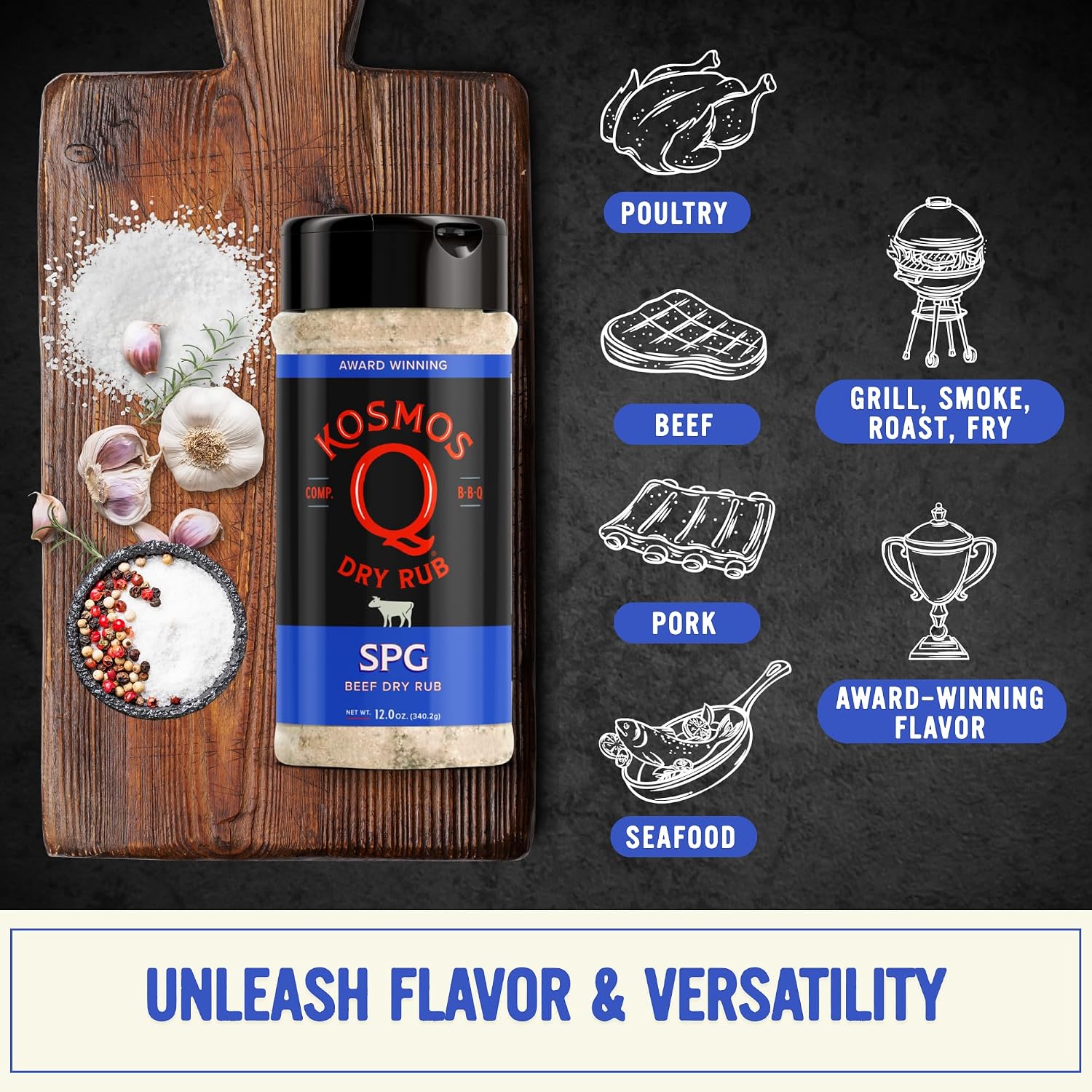 Kosmos Q SPG BBQ Dry Rub, Salt Pepper Garlic Blend, 12 Oz image 4