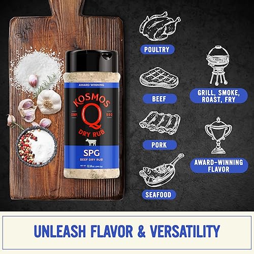 Miniatura 4 de Kosmos Q SPG BBQ Dry Rub, mezcla de ajo y sal atrevida con azúcar de caña orgánica, condimento de barbacoa para pechuga, pollo, filete, costillas,