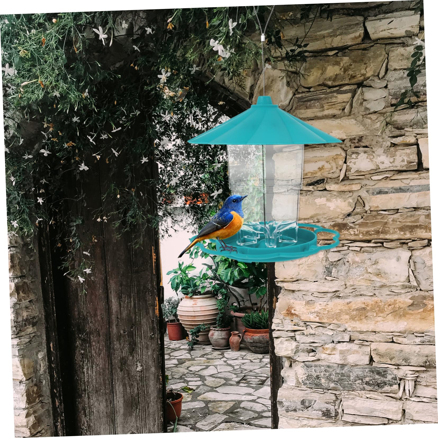 1pezzi Mangiatoia Per Uccelli Sospesa Materiale Alimentatore Esterno Leggero e Resistente Con Gancio Per Appenderlo Design Per Attirare Uccelli Nel Giardino