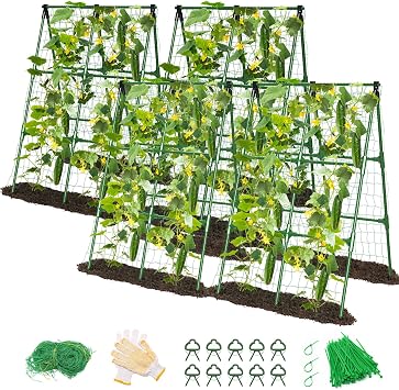 MYMULIKE 2 Pack Cucumber Trellis, Garden Trellis for Climbing Plants Outdoor, A-Frame Cucumber Trellis for Raised Bed, Plant Grow Support for Tomato, Squash, Vegetable, Flower33"x47"x2Pcs