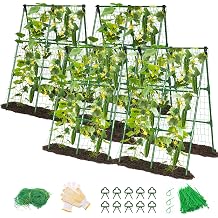 MYMULIKE 4 Pack Cucumber Trellis, Garden Trellis for Climbing Plants Outdoor, A-Frame Cucumber Trellis for Raised Bed, Plant Grow Support for Tomato, Squash, Vegetable, Flower33"x47"x4Pcs