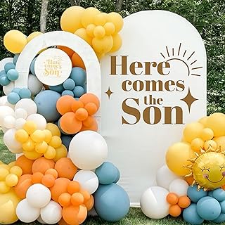 Here Comes The Son Wall Decal - Gender Reveal Birthday Decorations,Bohemian Sun Baby Shower Wall Decor,Decorations for The Upcoming Baby Shower,It's a Boy Party Photo Props