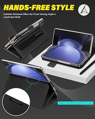 Miniatura 4 de TUCCH Funda tipo cartera para Galaxy Z Fold 5, con función atril y ranura para tarjetas con bloqueo RFID, piel sintética, funda protectora de