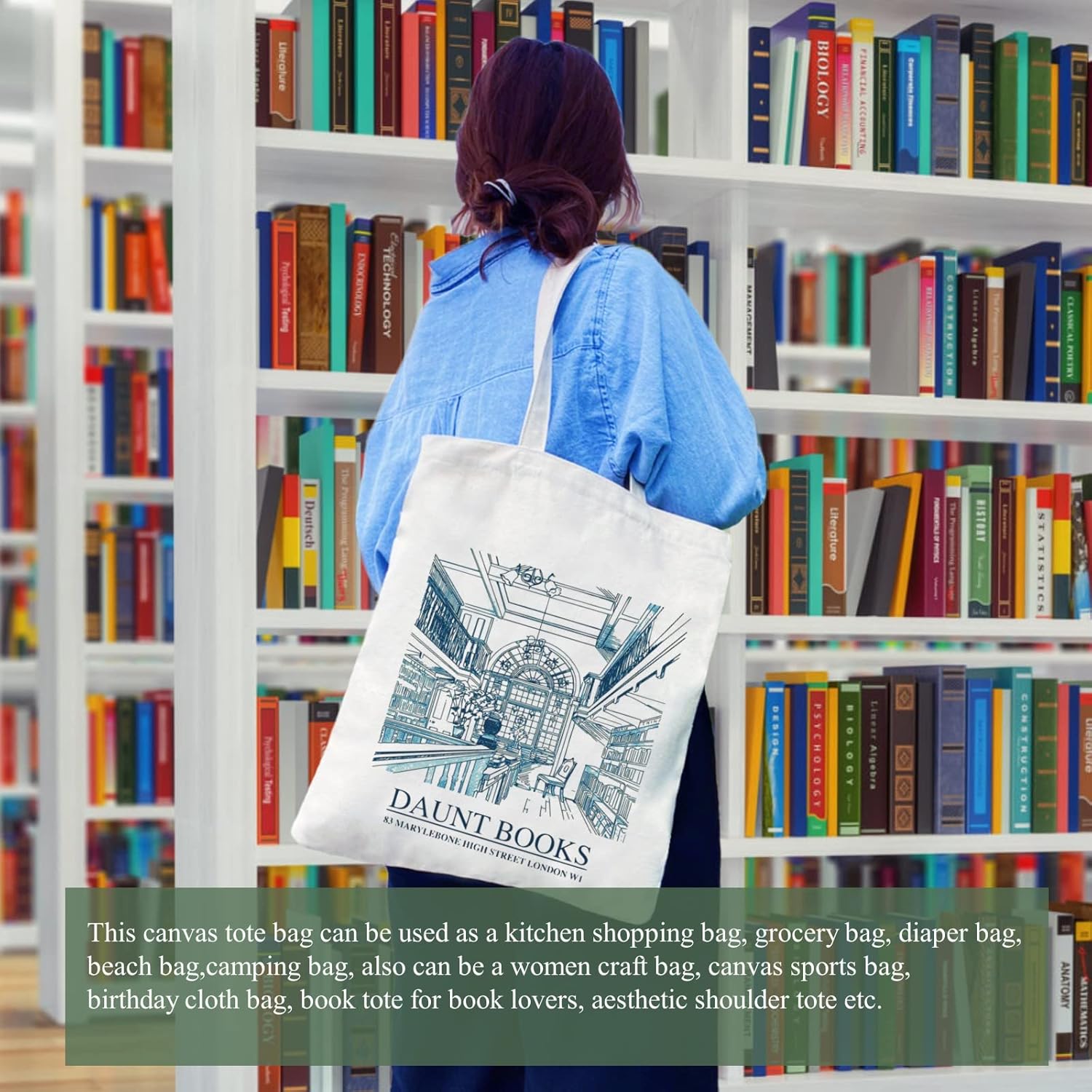 Andeiltech Canvas Tote Bag Aesthetic Cute Vintage Tote Bags Book Shoulder bag Gifts Reusable Grocery Bags for Women - Image 4