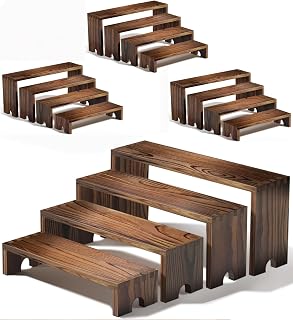 Large 4 Set wood tone Wooden Tiered Display Stands 4 Tier Stackable Pine Wood Display Risers, Suitable for Vendor Events, Cupcake Stands, cake stand Wooden Dessert Table Sets, Vendor Booth Displays,Cosmetic & Perfume Display Tools, Kitchen Spice Storage, Outdoor Party Food Displays display stands(Sizes: 12 Inches, 11.2 Inches, 10.4 Inches, 9.6 Inches) (4pack brown)