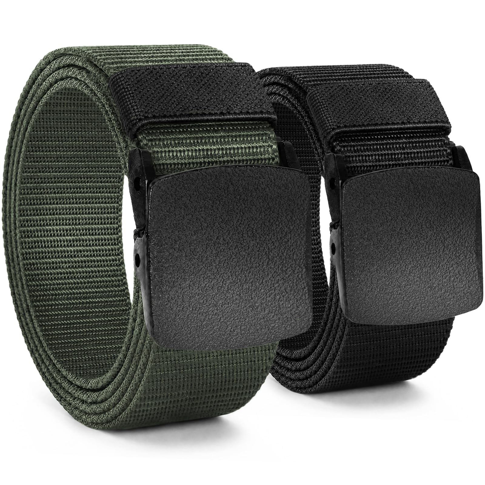 2er Unisex Gürtel Nylon Canvas Arbeitsgürtel für Damen und Herren, Stufenlos Verstellbarer Stoffgürtel, Länge 130 cm, Breite ca. 3,8 cm, mit Plastikschnalle MEHRWEG