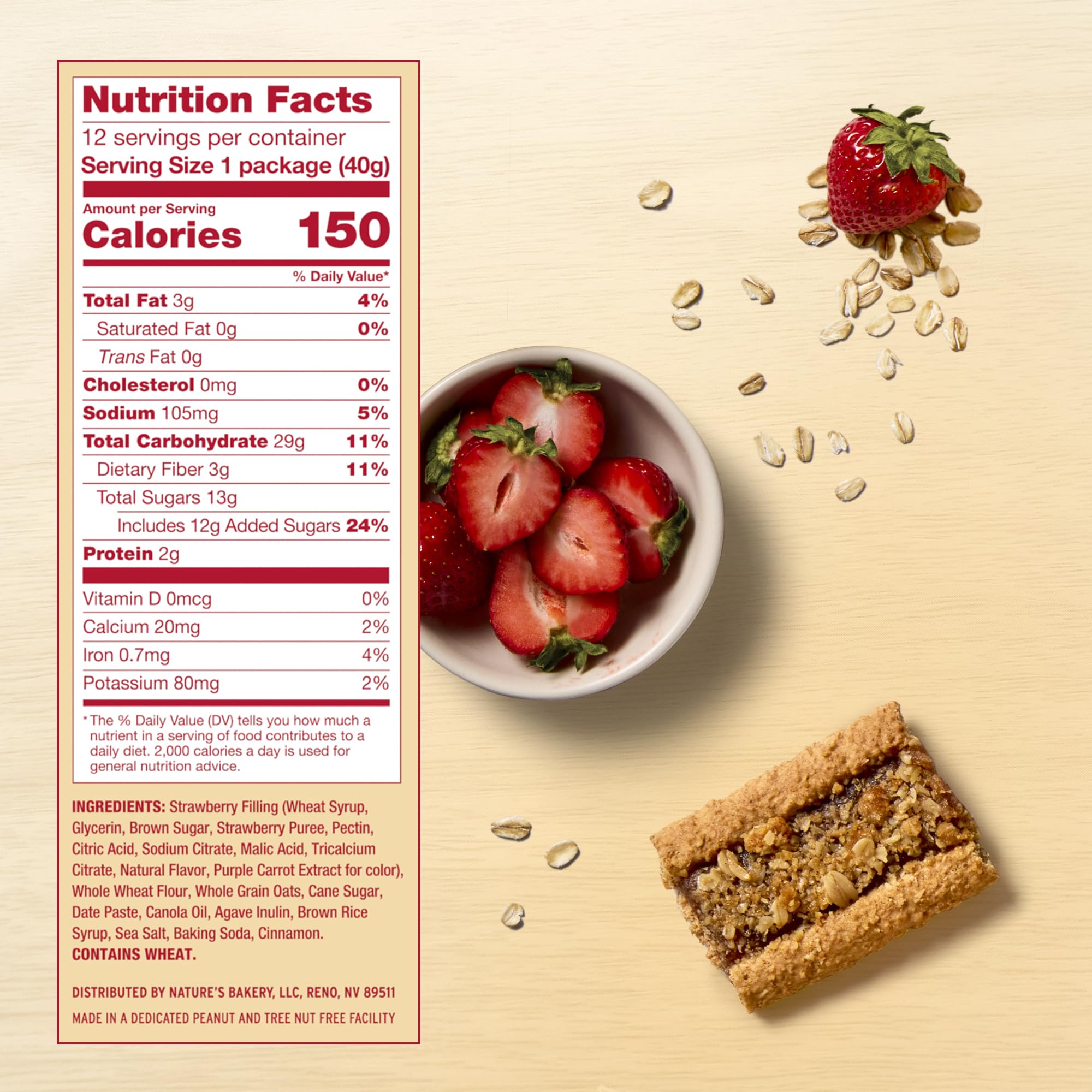 Nature's Bakery 84 barras de avena, fresas, frutas reales, veganas, sin OGM, barra de desayuno, 7 cajas con 12 barras