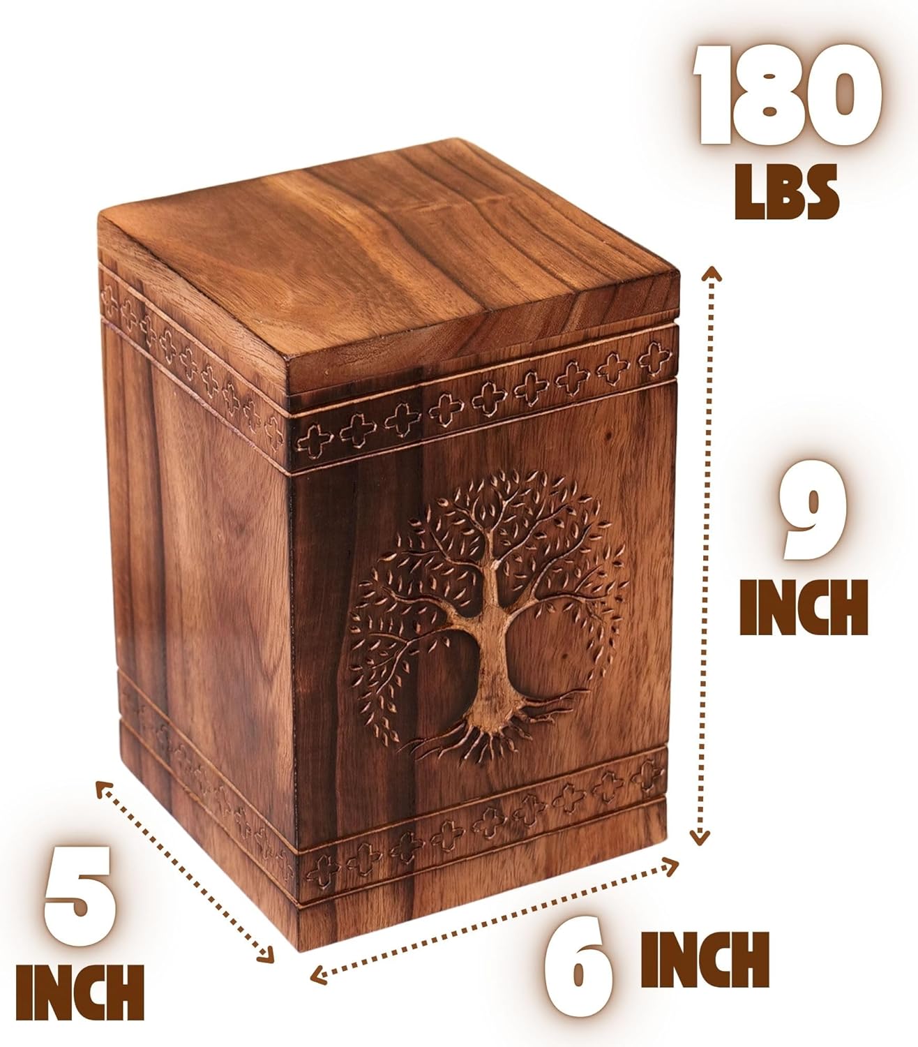 Hashcart Urn for Ashes Male Female Handmade Wooden Cremation Urns for Human Ashes 180 Lbs Suitable for Man Adult Women Decorative Funeral Favors Burial Urns