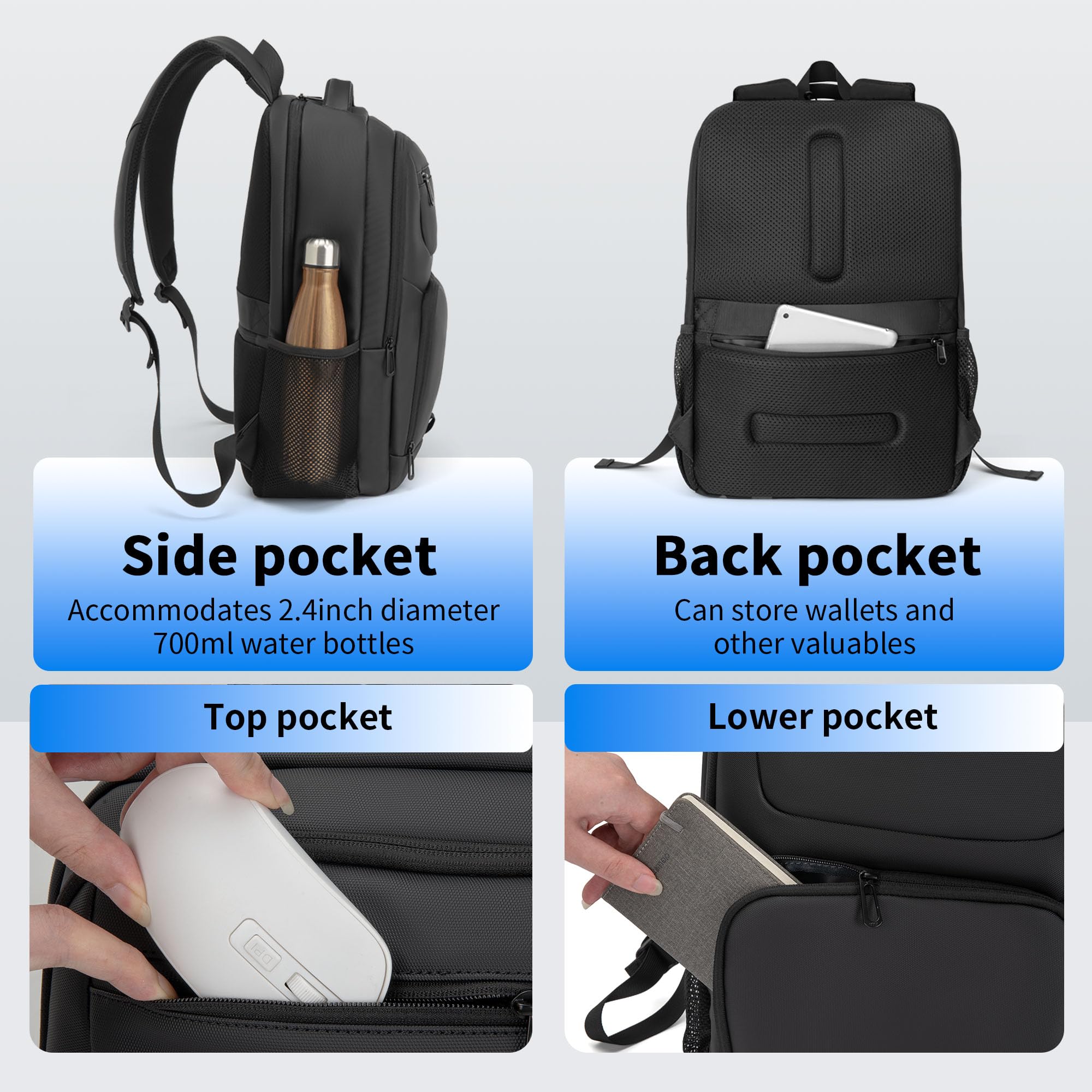 BJIAX Zaino da lavoro Uomo Zaino per PC Portatile, 15.6 Pollici Porta PC con Caricatore USB, 35 Litri Impermeabile per Laptop, Computer, Notebook, Viaggio Regalo Uomo - Film Nero