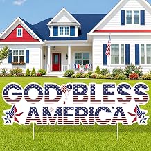 God Bless America Patriotic Yard Sign, 4th of July Yard Decorations Outdoor Red White Blue Independence Day Lawn Sign with Stakes for Front Yard Porch Garden Memorial Day Party Decor