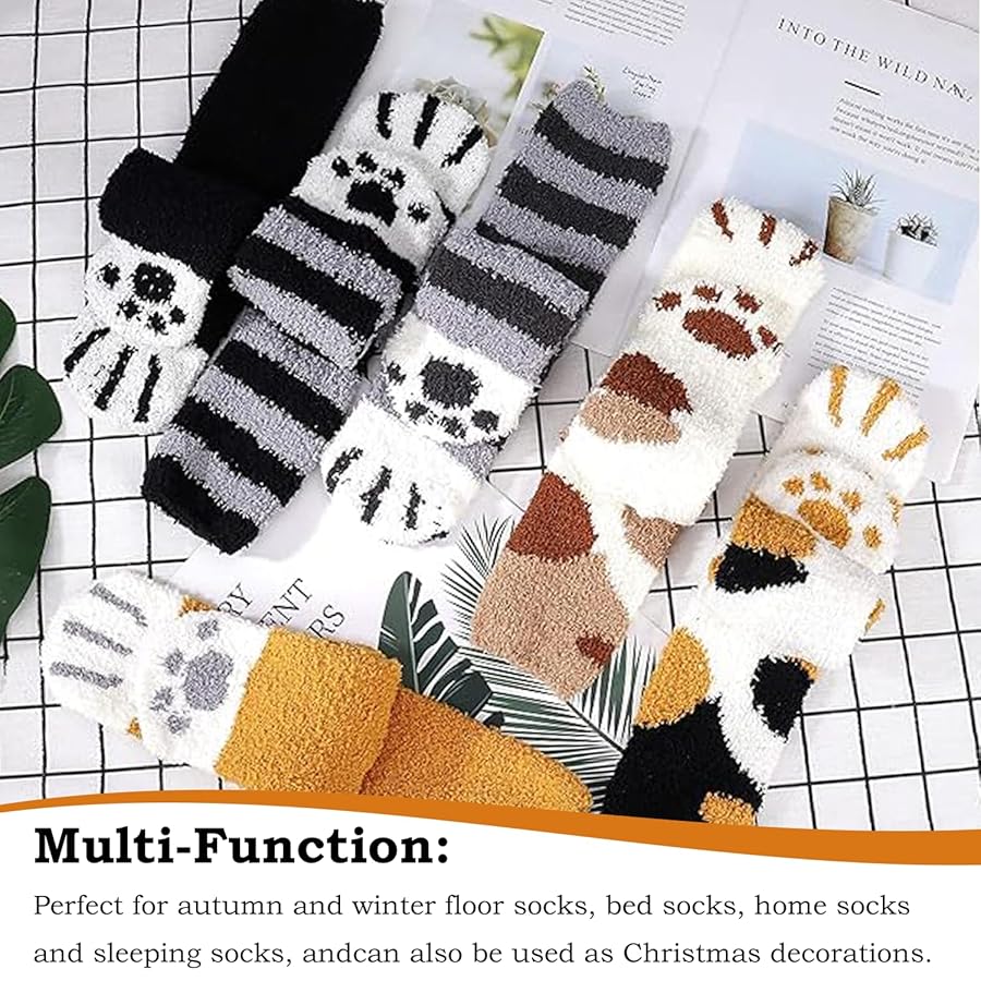 6 Paia Calzini Gatto Donna - In Cotone Morbido, Motivi Zampa Di Gatto, Per Casa E Outdoor - Foto 3