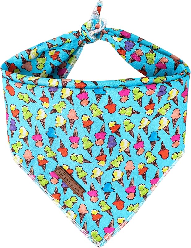 Bandana para Cães e Gatos em Algodão, Estampa Azul de Verão, Tamanho Grande (L) — UP URARA PUP