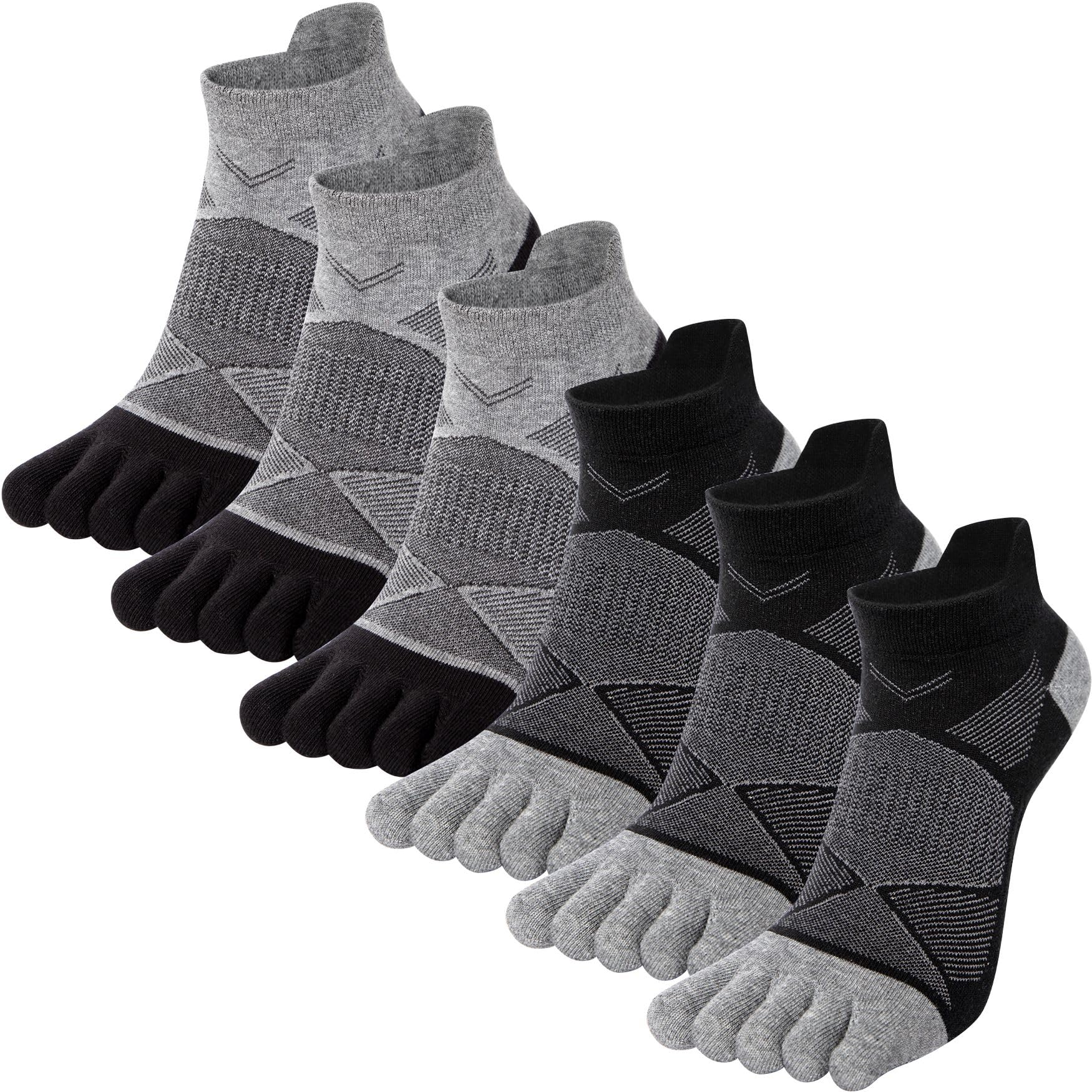 Calcetines de Correr Mujer Algodón Calcetines Cinco Dedos Separados de Deporte Tobilleros Amortiguado Running Calcetines Respirable Bloque de Color para Deporte Yoga - 6 Pares