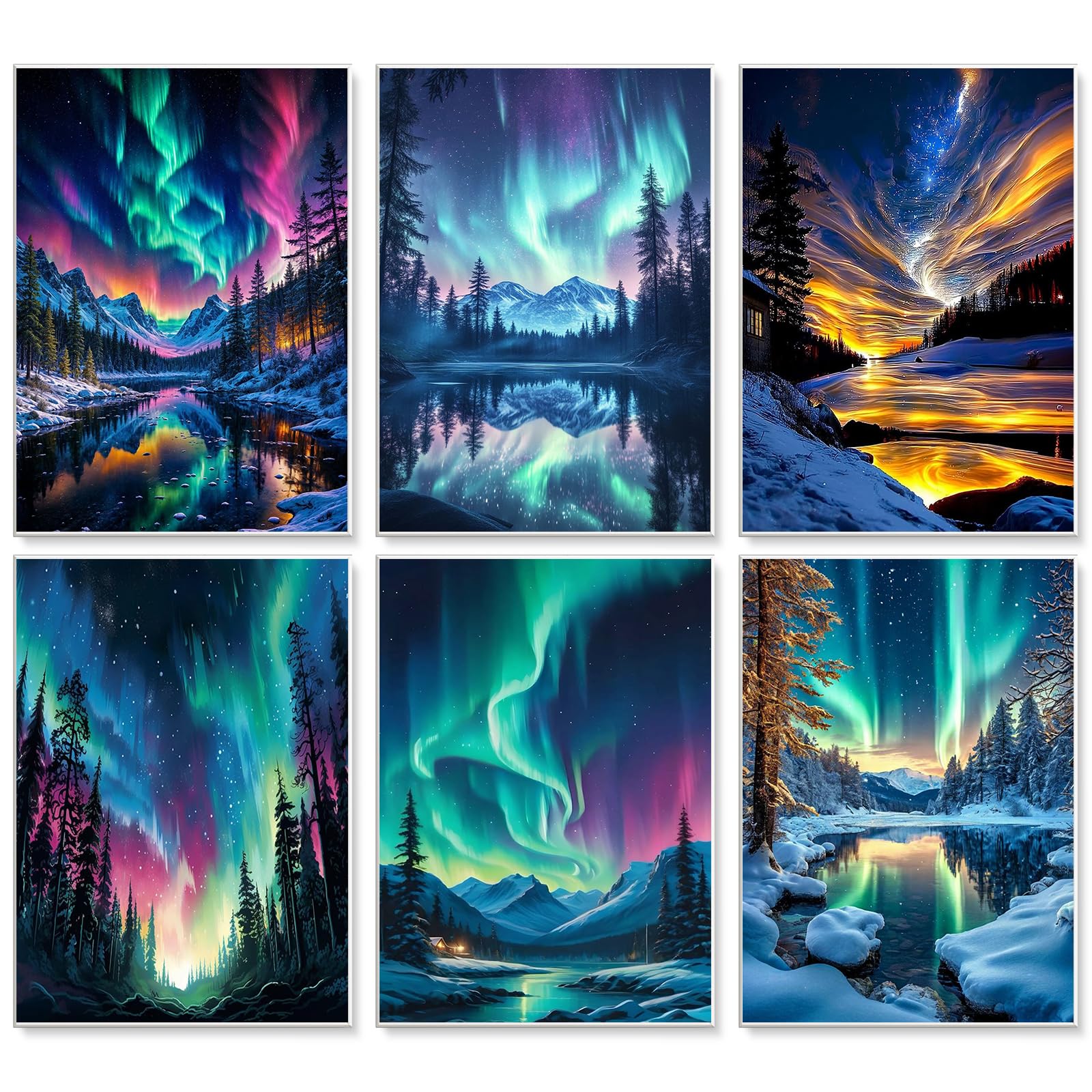 6 Pack Aurora Landscape Paint by Numbers for Adults Beginner 25x35 CM