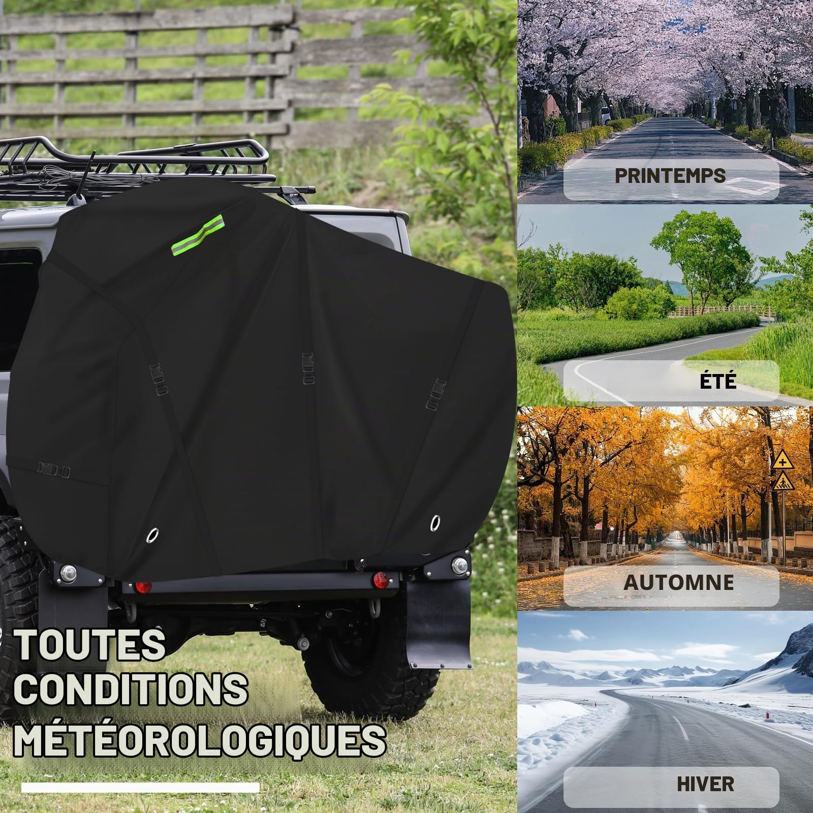 Housse pour porte 3 vélos,housses de protection porte-vélo arrière camping car, résistance à la déchirure Oxford 600D, noir (210*110*110CM)
