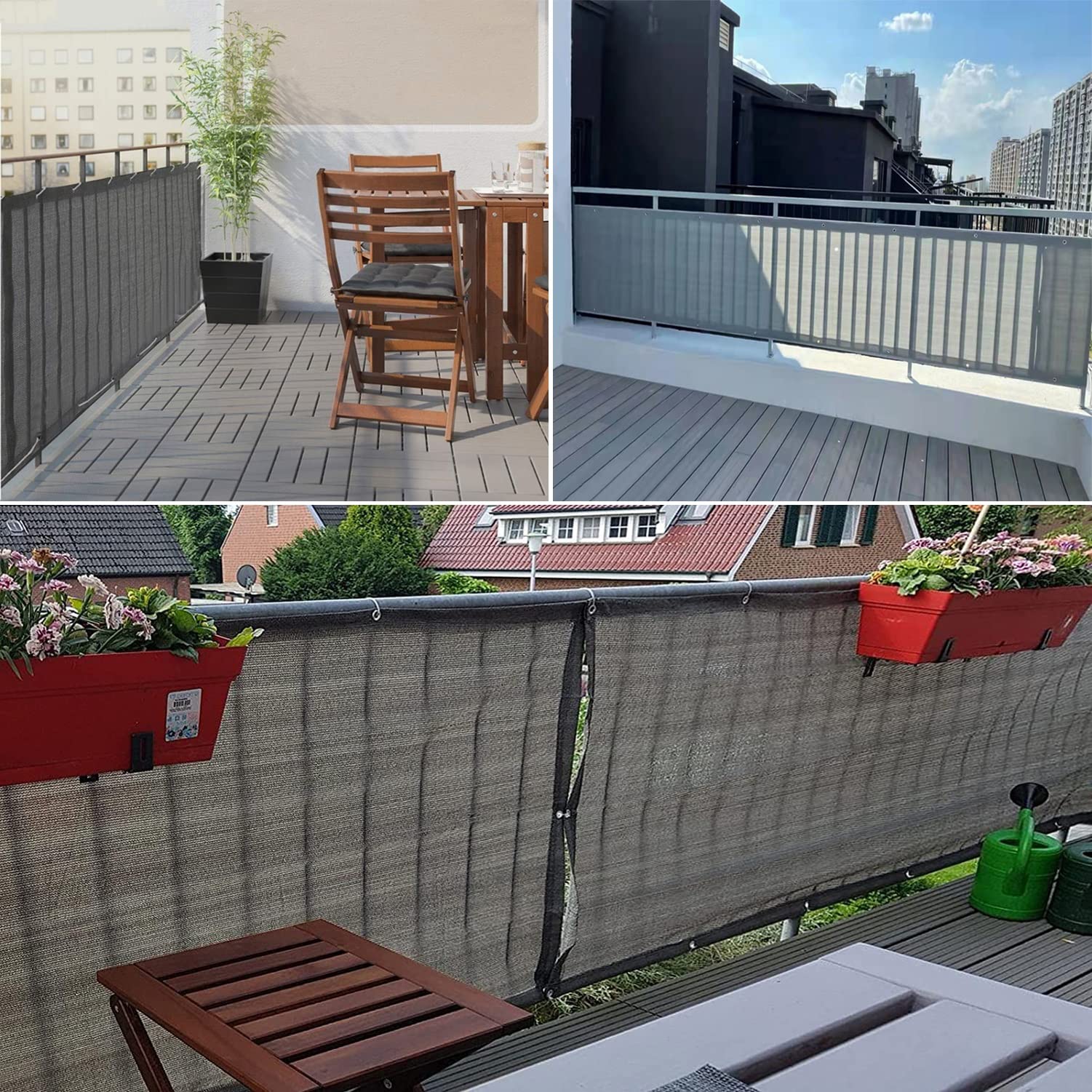 Balkon ogrodowy, 50 cm - 85% Blocka z przelotkami i opaskami kablowymi, osłona ogrodzenia na zewnątrz, szara, 50 x 850 cm