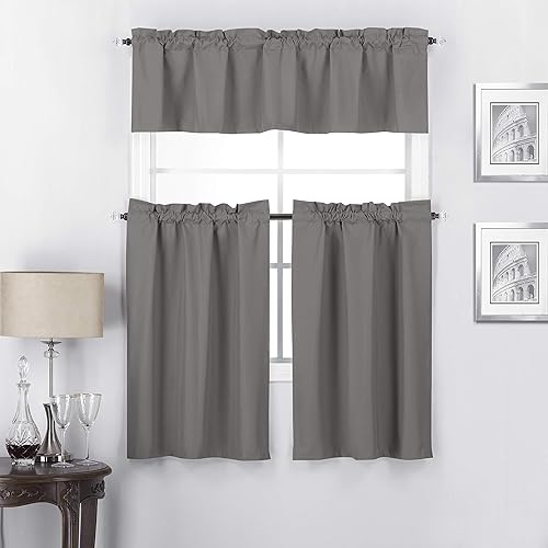 Interior Trends Twilight - Juego de 3 paneles de cortina y cenefa 100% opacas con aislamiento para cortinero para ventana de cocina (juego de