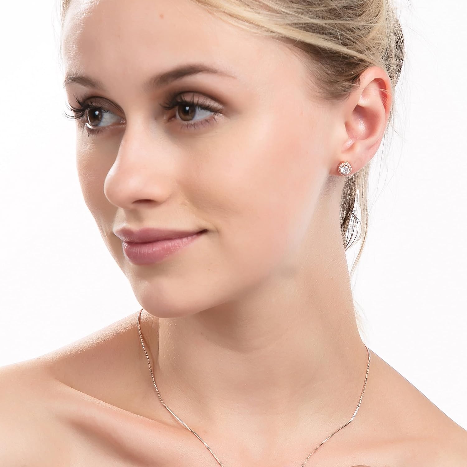 18K Gold Plated Halo Stud Earrings CZ Simulated Diamond Round Earing for Women, Rose Earrings for Man, Sparkle Allure Earrings with Size 0.39inch / 0.27inch, in Rose Gold,White Gold and Yellow Gold - Image 6