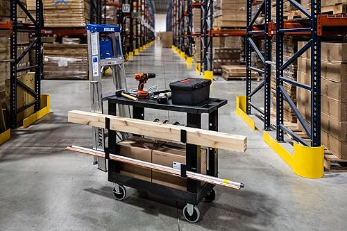 Miniatura 7 de Offex Carrito multiusos móvil de 32 x 18 pulgadas con 3 estantes y mango ergonómico, negro, ideal para almacén, garaje y más