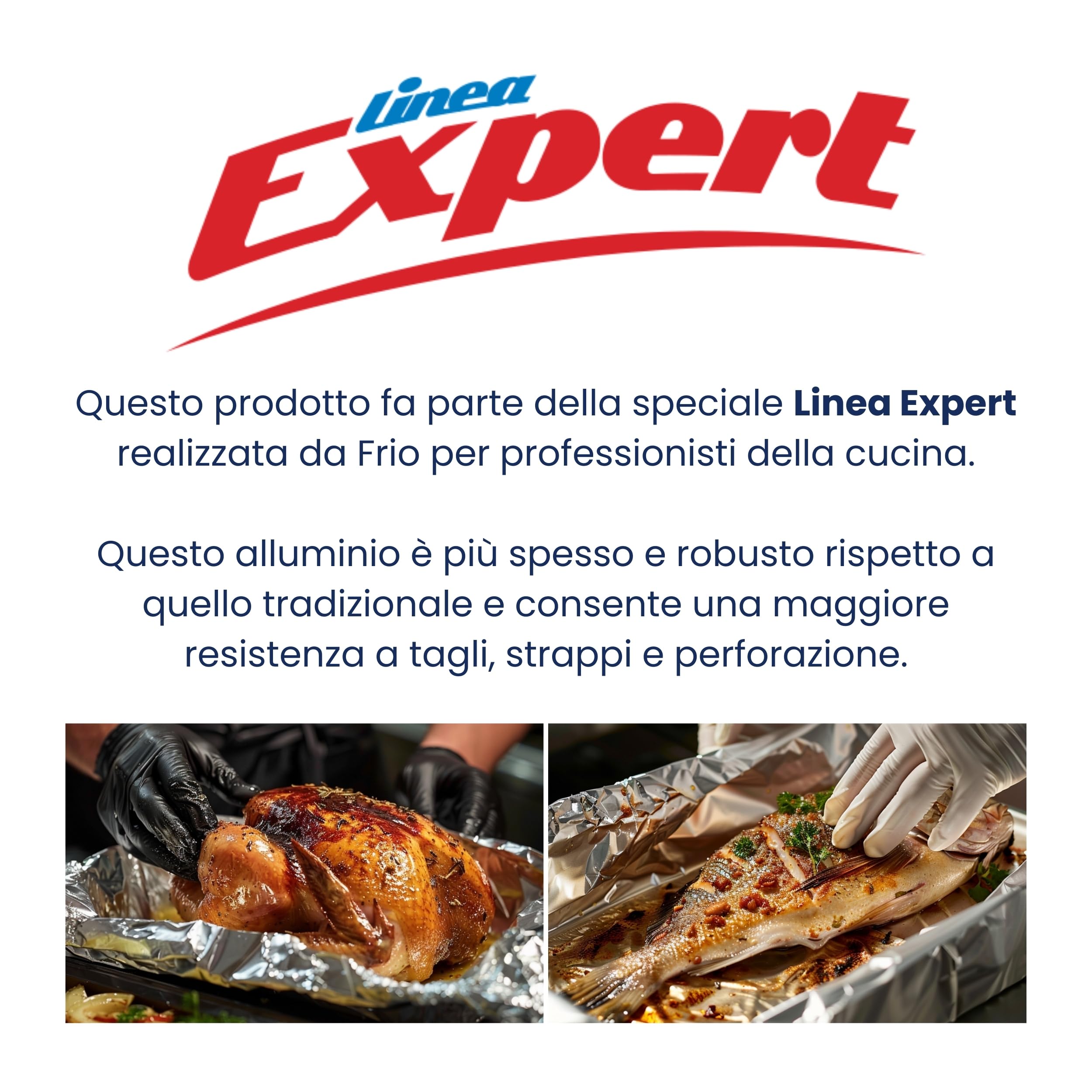 FRIO - Set con 3 rotoli Alluminio alimenti Goffrato, 16 metri rinforzato, totale 48 metri, per cucinare, per cucina professionale, meno sprechi, duttile, passa dal gelo al frigo al forno