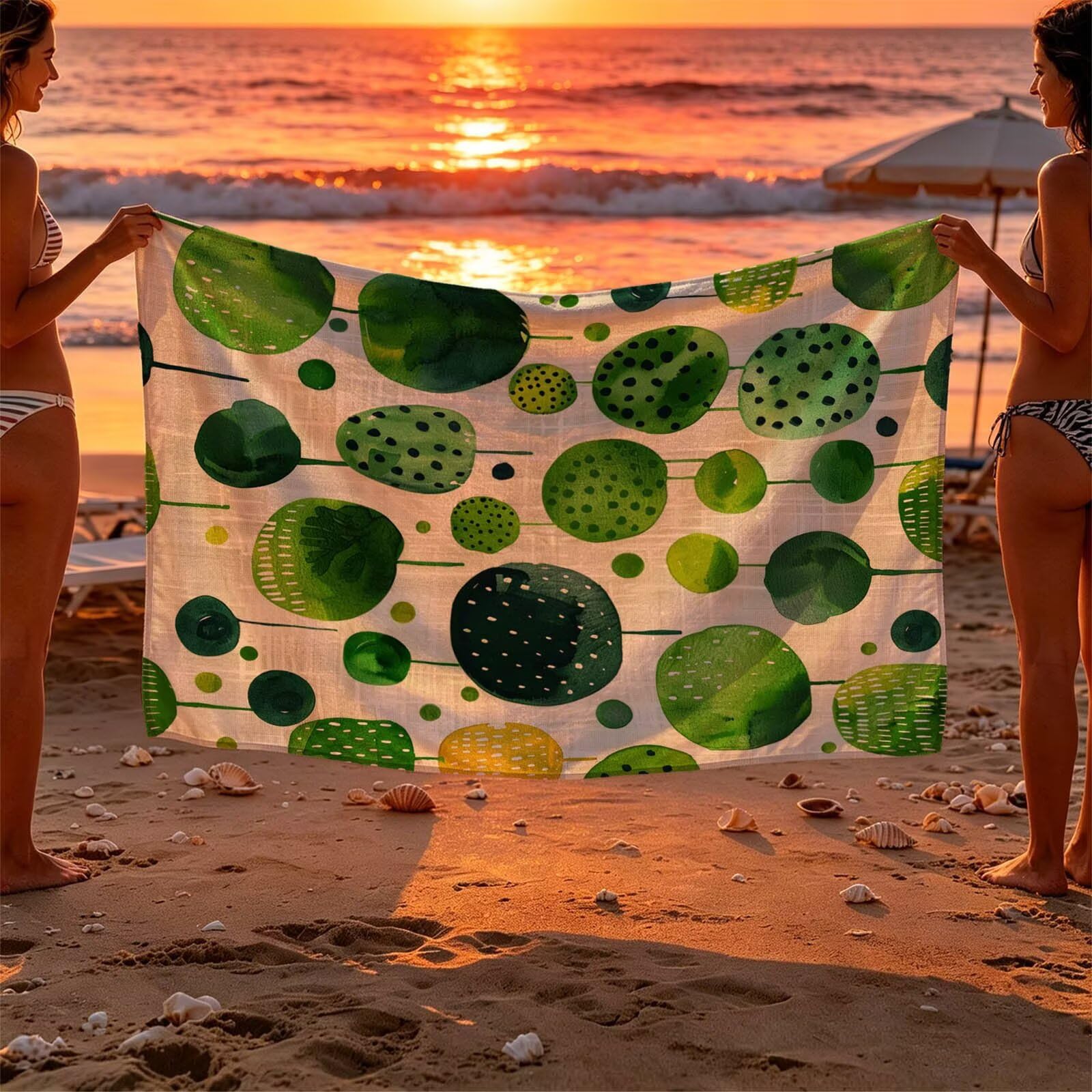 Toalla Playa Grande 160 x 220 Vacaciones Accesorios Viaje, Toalla Playa Verde Suave Cómodo Secado Rápido, Redondo Toallas Baño Grandes 220x160cm para Yoga Fitness Natación Sauna Baño Regalo XTLS-1038
