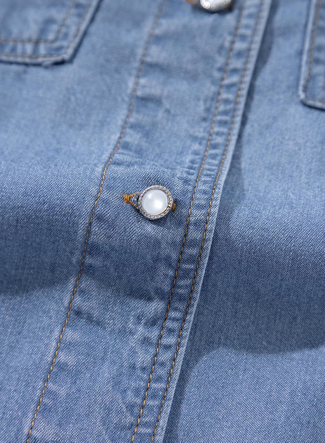 Sidefeel Women's Denim Shirts Button Down Jean Shacket Spring Outfit 2025 Long Sleeve Chambray Blouse Top - Image 7